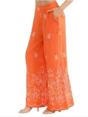 Fancy Fashion Ilara Floral Print Linen Blend Wide Leg Palazzo Pants